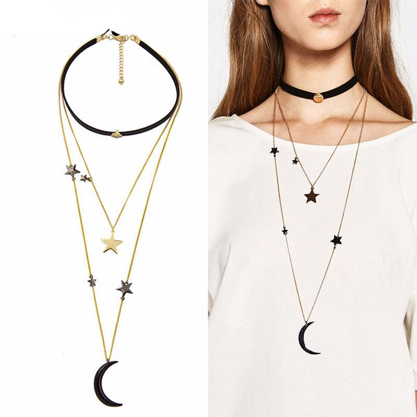 Alloy Stars Moon Necklaces
