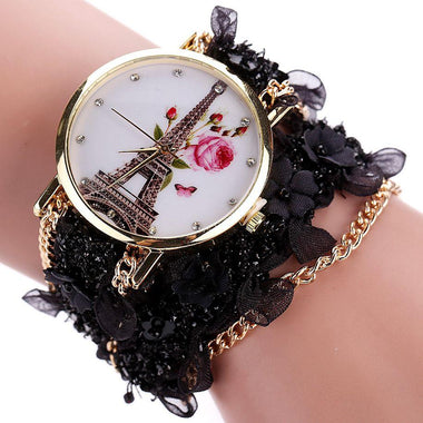 Flower Eiffel Tower Bracelet Wristwatch