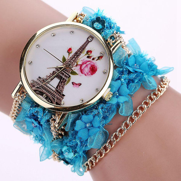 Flower Eiffel Tower Bracelet Wristwatch