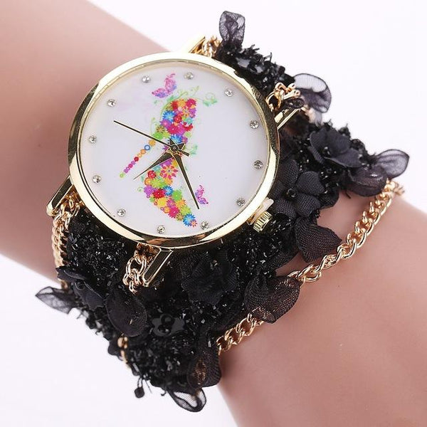 Flower Eiffel Tower Bracelet Wristwatch