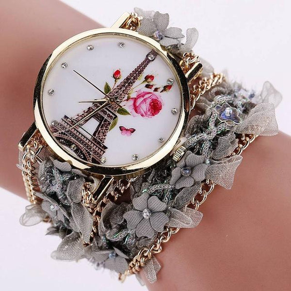 Flower Eiffel Tower Bracelet Wristwatch