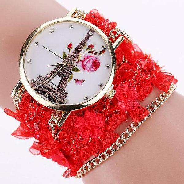 Flower Eiffel Tower Bracelet Wristwatch