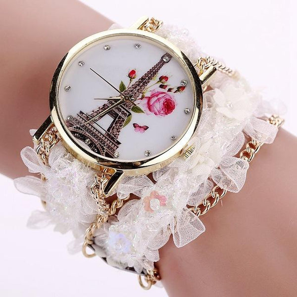 Flower Eiffel Tower Bracelet Wristwatch
