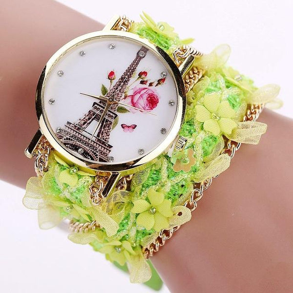 Flower Eiffel Tower Bracelet Wristwatch